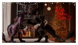 3d_(artwork) absurd_res animal_genitalia animal_penis animal_vulva anthro antlers artist_collaboration balls bell bell_collar bio_(biohazardouswolf) biohazardouswolf bodily_fluids canine_genitalia canine_penis canine_vulva christmas christmas_clothing christmas_decorations christmas_lights christmas_tree claws clothing collar cum cum_drip cum_in_mouth cum_in_vagina cum_inside cum_on_face deep_throat deer digital_media_(artwork) dragon dripping ejaculation erection festive fur furniture furred_dragon furred_scalie genital_fluids genitals gift group group_sex hair harness hi_res hjortar holidays horn inside intersex intersex/male interspecies knot leash licking male mammal moonfang mythological_creature mythological_scalie mythology nude oral oral_penetration penetration penile penis penis_in_mouth plant scalie sex sheath simple_background size_difference smile string_lights tail tappa_(hjortar) text threesome tongue tongue_out tree trio vaginal_penetration vrchat vrchat_model vulva waggan white_body white_fur zorak_the_great