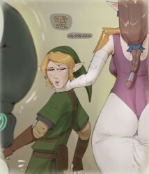 1boy 2girls big_ass big_butt blonde_hair brown_hair link male meme princess_zelda steely_bird the_legend_of_zelda