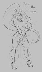 breasts cuddlesword female_masturbation fingering_self full_body high_heels huge_breasts masturbation nipples pointy_ears ponytail see-through_clothing see-through_legwear shantae shantae_(character)