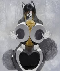 against_glass animal_ears animal_genitalia e0sca futanari huge_breasts