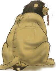 anthro anus brown_body brown_fur brown_hair brown_mane domestic_cat duo eating facesitting feet felid feline felis feral forced forced_facesitting fur guide_lines hair jeri_kleinlowe larger_feral lion long_hair male male/male mammal mane nude_feral orange_body orange_fur overweight overweight_feral overweight_male pantherine rear_view sausage_link simple_background sitting_on_another size_difference tail tan_body tan_fur white_background wide_eyed