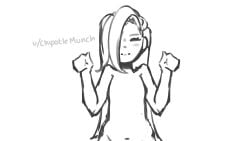 1girls :( :) :3 animated artist_signature belly big_breasts black_and_white blush bouncing_breasts breast_expansion breasts chipotlemunch cleavage female greyscale hair_over_one_eye long_hair navel original original_character smile smiling solo