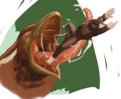 anthro anthro_pred avian beak bodily_fluids brown_body brown_feathers brown_fur buckteeth closed_eyes colored duo feathers feet fur green_background gryphon jeri_kleinlowe long_tongue macro male male/male mammal mouse mouth_shot murid murine mythological_avian mythological_creature mythology nude_anthro nude_prey open_mouth oral_vore prey_in_mouth rodent saliva saliva_on_tongue saliva_string simple_background teeth tongue tongue_out vore white_background