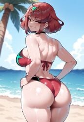 1girls ai_generated back_view beach bikini black_choker choker civitai dug-lith-pls earrings edit edited female female_focus female_only from_behind headwear looking_at_viewer looking_back palm_tree pyra pyra_(xenoblade) red_bikini red_eyes red_hair seductive_eyes seductive_smile shiny_skin short_hair smug_face smug_smile solo solo_female solo_focus sweaty tagme thiccwithaq_(ai_style) xenoblade_(series) xenoblade_chronicles_2