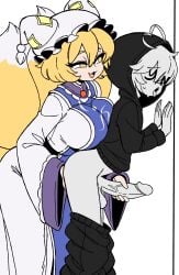 1boy 1girls fingering_ass fox fox_ears fox_tail handjob kitsune large_breasts milf prostate_stimulation ran_yakumo reach-around reach_around self_upload tagme touhou unepicroachy y/n yakumo_ran