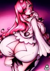 100_kanojo 1female 1girls artist_logo ass asscheeks breasts dress female female_focus female_only finger_in_mouth flower_in_hair flowers flowers_in_hair fully_clothed fully_clothed_female hanazono_hahari kimi_no_koto_ga_dai_dai_dai_dai_daisuki_na_100-nin_no_kanojo large_ass large_breasts logo long_hair looking_back looking_back_at_viewer looking_up looking_up_at_viewer milf pink_hair the_100_girlfriends_who_really_really_really_really_really_love_you thepsychokat