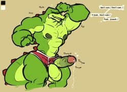 anthro balls bara barazoku big_balls big_penis blush boner crocodile crocodilian erection lose_it_mister male male_only penis penis_out precum scalie solo solo_male sonic_(series) speech_bubble sweat sweating underwear vector_the_crocodile