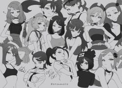 13girls 6+girls absurd_res black_and_white dawn_(pokemon) doodle half-closed_eyes hi_res irida_(pokemon) jasmine_(pokemon) juliana_(pokemon) liko_(pokemon) lillie_(pokemon) lisia_(pokemon) mallow_(pokemon) may_(pokemon) medium_breasts monochrome multiple_girls nemona_(pokemon) otokakoto pokemon pokemon_(game) pokemon_dppt pokemon_horizons pokemon_sm pokemon_ss pokemon_sv selene_(pokemon) serena_(pokemon) serena_(pokemon_games) shauna_(pokemon) sketch small_breasts smug teasing