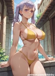 ai_generated big_breast big_thighs black_clover nikkaru noelle_silva purple_hair silver_hair yellow_bikini