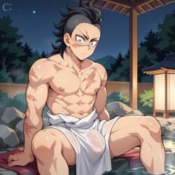 ai_generated big_bulge bulge createai_art gay genya_shinazugawa hotsprings huge_bulge kimetsu_no_yaiba yaoi