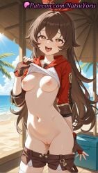 1girls ai_generated amber_(genshin_impact) anime anime_style ass_visible_through_thighs bangs beach beach_umbrella blue_sky blush breasts brown_eyes brown_gloves brown_hair brown_shorts bust busty cleft_of_venus clothes_lift clothes_pull cloud cowboy_shot crossed_bangs day female female_focus female_only female_solo fingerless_gloves genshin_impact gloves hair_between_eyes hair_ribbon hairband hairbow heart heart-shaped_pupils hentai hi_res high_quality high_resolution highres jacket lifted_by_self long_hair long_sleeves looking_at_viewer medium_breasts natsuyoru naughty_face navel nipples nipples_outside no_bra no_panties ocean open_mouth outdoors paipan palm_tree patreon pulled_by_self pussy red_gloves red_hairband red_jacket red_ribbon ribbon sand shirt shirt_lift short_shorts shorts shorts_pull shrug_(clothing) sky smile solo solo_female standing stomach sunlight symbol-shaped_pupils thighhighs thighs tongue tongue_out tree uncensored upper_teeth_only vagina very_long_hair voluptuous voluptuous_female water white_shirt white_thighhighs