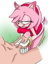 amy_rose big_penis handjob handjob_with_gloves masturbation masturbation_while_looking mouth_drool precum sonic_(series) tangrinerizo