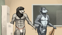 2010 anthro feline fur furry gay jockstrap karmakat lion locker male male_only meesh penis spanking tattoo underwear