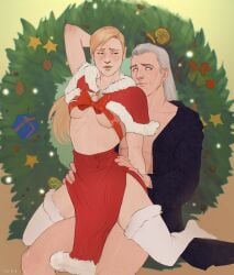 age_difference ambiguous_penetration blonde_female blonde_hair blush cassie_cage christmas christmas_clothing christmas_outfit clothing cowgirl cowgirl_position female_on_top gray_hair implied_sex long_hair male/female mortal_kombat mortal_kombat_11 netherrealm_studios old_man older_male pelvic_curtain raiden raiden_(mortal_kombat) realistic_anatomy realistic_breast_size sex_under_clothes sex_under_dress sex_under_skirt small_boobs small_breasts