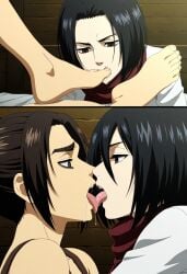 2girls ai_generated attack_on_titan feet feet_licking foot_fetish gabi_braun mikasa_ackerman obeymistress yuri