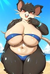 ai_generated alolan_form alolan_rattata anthro anthro_only anthrofied beach_background big_breasts bikini black_body blue_sky bracelet breasts busty camel_toe chubby_female clothing curvaceous curvy curvy_body curvy_female curvy_figure eyelashes female female_anthro female_focus female_only furry furry_female furry_only generation_1_pokemon generation_7_pokemon glistening glistening_body hi_res huge_breasts javvy jewelry micro_bikini mostly_nude mostly_nude_anthro mostly_nude_female multicolored_body navel nintendo o-ring oiled oiled_body oiled_skin outside pokémon_(species) pokemon pokemon_(species) pokemorph red_eyes regional_form_(pokemon) shiny_skin skimpy_bikini sky slightly_chubby smile solo stable_diffusion swimwear teeth thick_thighs two_tone_body voluptuous voluptuous_female whiskers wide_hips