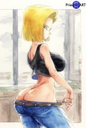 1girls ai_generated android_18 big_ass big_breasts big_butt blonde_female blonde_hair busty color dragon_ball dragon_ball_z female female_focus female_only fit_female front_view huge_ass huge_butt jeans looking_at_viewer muscular muscular_female priestofart pulling_down_pants short_hair side_view solo solo_female solo_focus tagme tagme_(artist) tagme_(character) watermark wide_hips