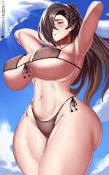 arcedo big_ass big_breasts bikini brown_hair fire_emblem fire_emblem_fates hair_over_one_eye kagero_(fire_emblem) tagme