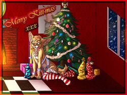 anthro bad_dragon candy christmas eyewear feline fur furry glasses holidays kitt-n-valentine kxxs lynx mistletoe penis presents ribbons stockings tree