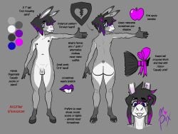 2023 5_fingers anthro asinus ass balls black_hair blue_eyes buckteeth donkey english_text equid equine eyebrows eyelashes fingers freckles genitals grey_background hair hi_res highlights_(coloring) hooves lipstick makeup male mammal model_sheet navel nipples nude penis pixie_(pixiemuledonkey) pixiemuledonkey purple_highlights simple_background small_penis smile solo teeth text