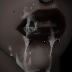 3d 3d_(artwork) black_lipstick close_up cum cum_drip cum_on_chin cum_on_face cum_on_lips female female_only goth lips nose_ring pierced_lip pierced_nose piercings raxastake snakebite_piercing