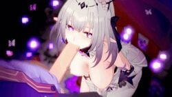 blowjob castorice_(honkai:_star_rail) honkai:_star_rail purple_eyes white_hair