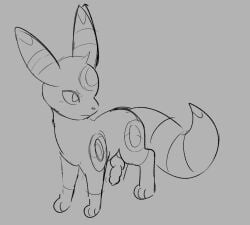 2023 animal_genitalia animal_penis bloowolfy canine_genitalia canine_penis eeveelution feral furry generation_2_pokemon genitals greyscale hi_res knot male monochrome nintendo penis pokemon pokemon_(species) solo umbreon