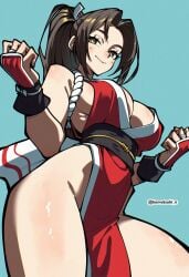 breasts brown_hair cleavage curvy_female king_of_fighters komatsuki komatsuki_n kunoichi mai_shiranui ponytail sideboob snk tagme