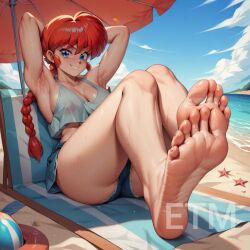 ai_generated armpits clothing foot_fetish ranma-chan ranma_1/2 small_breasts sweaty_feet