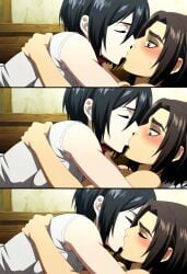 2girls ai_generated attack_on_titan gabi_braun kissing mikasa_ackerman obeymistress yuri