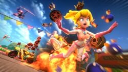 alternate_version_at_source bob-omb bodysuit mario_(series) mario_kart mario_kart_double_dash motorcycle onmodel3d princess_daisy princess_peach ripped_bodysuit self_upload tagme toadette