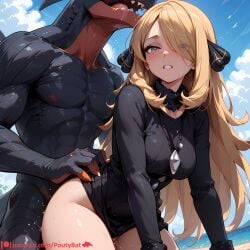 1girls ai_generated ambiguous_penetration black_clothing blonde_female blonde_hair blonde_hair blonde_hair_female cynthia_(pokemon) female from_behind from_behind_position garchomp gray_eyes grey_eyes hair_ornament outside outside_sex penetration penetration_from_behind pokemon pokemon_(species) pokephilia poutybat sex sex_from_behind sky white_skin white_skinned_female