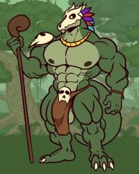 anthro balls bara barazoku bodybuilder bulge flaccid lizard loincloth male male_only muscles muscular penis purplemenace scalie skull_mask solo solo_male terraria witch_doctor_(terraria)