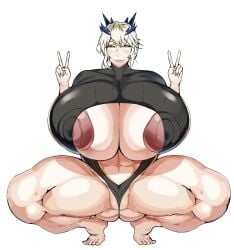 areola_slip artoria_pendragon_(fate) artoria_pendragon_(lancer_alter)_(fate) ass black_leotard breasts curvy fate/grand_order fate_(series) gigantic_breasts highres huge_ass huge_nipples kemp leotard mature_female non-web_source seductive_smile smile thick_lips wide_hips