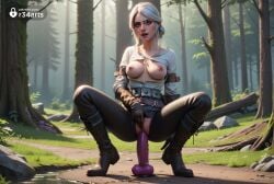 1girls ai_generated artist_name belt black_gloves boots breasts breasts_out cd_projekt_red ciri clothing_aside crotchless dildo dildo_in_pussy dildo_insertion dildo_riding female_masturbation forest gloves green_eyes hi_res lips makeup masturbation medium_breasts nature nipples no_bra object_insertion outdoors pants pussy r34arts runny_makeup sex_toy solo spread_legs squatting the_witcher_(series) the_witcher_3:_wild_hunt torn_clothes uncensored vaginal_insertion vaginal_masturbation vaginal_object_insertion vaginal_penetration white_hair white_shirt