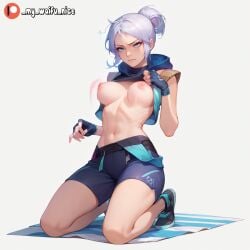 ai_generated blue_eyes breasts jett_(valorant) nipples nude nude_female valorant white_hair