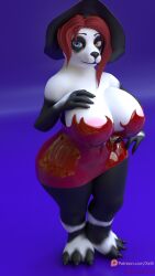 3d_(artwork) anthro areola areola_slip ass bear big_breasts big_butt blizzard_entertainment breast_expansion breasts butt_expansion clothed clothed_anthro clothed_female clothing curvy_anthro curvy_figure digital_media_(artwork) dress expansion female giant_panda hair hat headgear headwear heterochromia hi_res latex latex_clothing latex_dress looking_at_viewer magic_user mammal pandaren red_hair skimpy skimpy_dress solo thick_thighs tight_clothing tight_dress warcraft wide_hips witch witch_costume witch_hat xelli