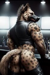 ai_generated ass, balls bum, furry hyena, leather,