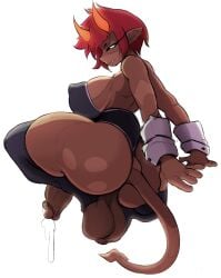 ass balls breasts cum cum_drip dark-skinned_female dark_skin demon dick dickgirl eraina floating futanari grin horns huge_ass huge_balls looking_at_viewer looking_back lumystical penis precum red_hair smile tagme tail testicles wide_hips