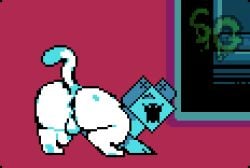 animated anus ass balls big_butt bouncing_balls deltarune digital_media_(artwork) feral genitals looking_back low_res male open_mouth pixel_(artwork) pixel_animation presenting presenting_hindquarters raised_tail shaking_butt short_playtime sludgegutss solo tail tail_motion tailwag tasque undertale_(series) watermark white_body