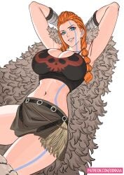 big_breasts clothed crop_top milf one_piece orange_hair ripley_(one_piece) tattoo thighs