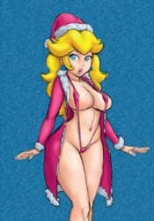 christmas female female_only human lingerie mario_(series) nintendo open_robe princess_peach sling_bikini solo soubriquetrouge