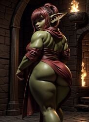 1girls ai_generated ass ass_focus back_view bangs bare_ass big_ass big_ears bottom_heavy bottomless bottomless_female chubby chubby_female dnd dungeon dungeons_and_dragons exposed_ass fantasy fat_ass female female_focus female_only fire from_behind goblin goblin_female green_body green_skin hair_bun hips huge_ass huge_hips huge_thighs indoors inside long_ears mage magnumdawn medieval mythological_creature no_panties oc original_character pointy_ears rear_view red_clothing red_hair shortstack skimpy skimpy_clothes solo solo_female sorceress stable_diffusion thick_thighs thighs thunder_thighs wide_hips