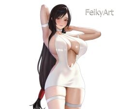 feikyart tifa_lockhart voluptuous_female white_dress