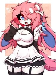 1girls anthro blush breasts cleavage clothed clothing creatures_(company) eeveelution female female_only game_freak leggings legs legwear nintendo nintendo_switch octoberrk pokémon_(species) pokemon pokemon_(species) pokemon_xy solo stockings sylveon