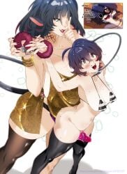 2girls belle_(zenless_zone_zero) female female_only gigantic_breasts huge_breasts jane_doe_(zenless_zone_zero) size_difference strap-on voluptuous wet_dream yuri zenless_zone_zero