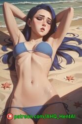 1girls ahq_hentai ai_generated arcane arcane_caitlyn bikini blue_hair blush breasts caitlyn_kiramman cameltoe cowboy_shot laying_down league_of_legends medium_breasts patreon perfect_body sleeping stable_diffusion wet