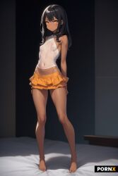 ai_generated amber_eyes black_hair miniskirt tanned_skin transparent_clothing