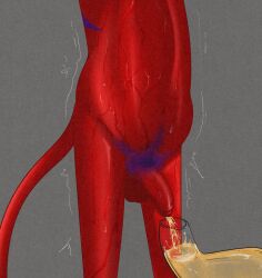 anthro bladder_bulge bodily_fluids body_hair cartoon_network courage_the_cowardly_dog felid flaccid foreskin genital_fluids genital_focus genitals happy_trail hi_res illegaleel katz_(courage_the_cowardly_dog) male mammal peeing peeing_into_container penis penis_focus pubes solo sweat urine urine_in_container urine_stream