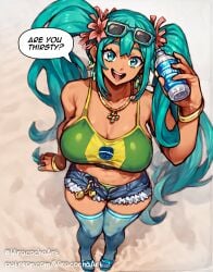 1girls ai_generated beach brazilian_female brazilian_miku full_body hatsune_miku huge open_fly thick_thighs thighhighs thighs wide_hips